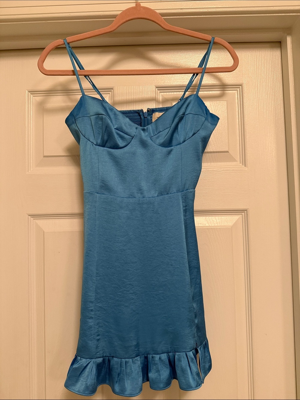 Wilfred Blue Satin Spaghetti Strap Mini Dress - Size 0